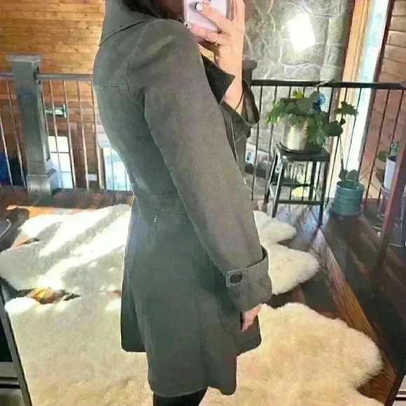 ALICE & OLIVIA Dark Gray Canvas Long Button Up Industrial Pea Coat Women Small - Picture 5 of 16